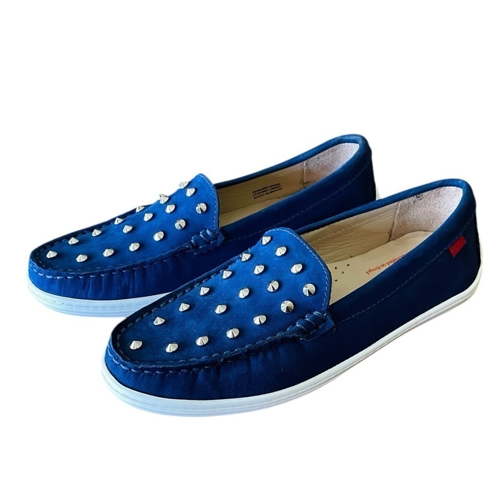 Marc Joseph Louisville leather silver studded slip-on loafers SZ 3.5 kids blue